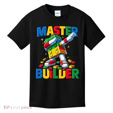 Dabbing Blocks Bricks Building Fun Master Builder Kids T-Shirt