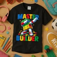 Dabbing Blocks Bricks Building Fun Master Builder Kids T-Shirt thumb 3