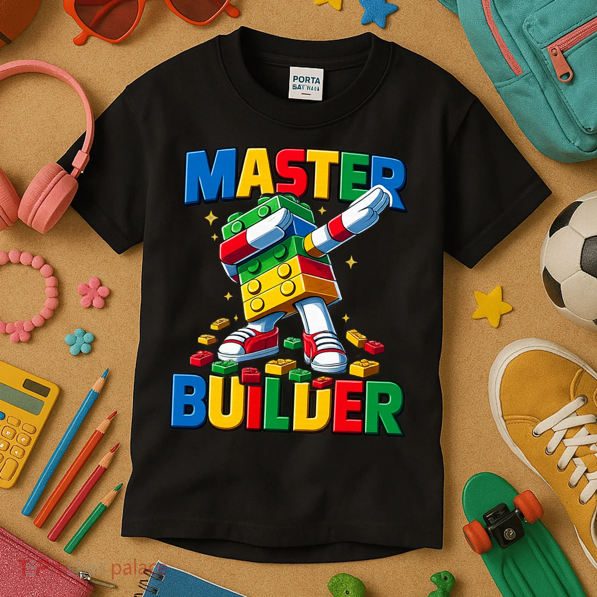 Dabbing Blocks Bricks Building Fun Master Builder Kids T-Shirt