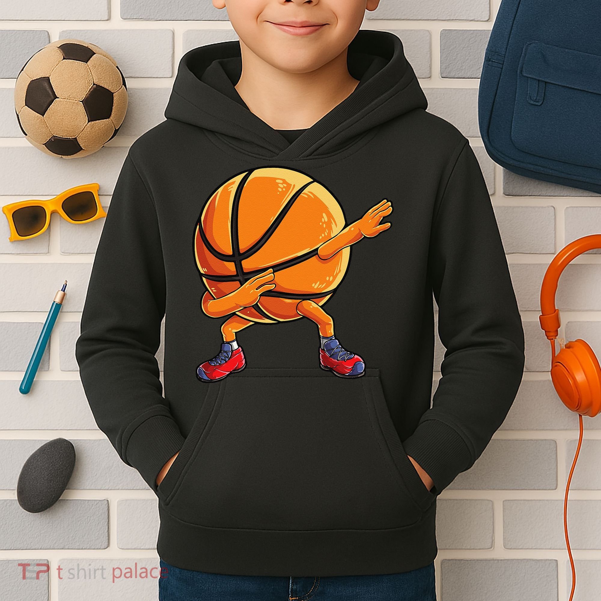 Dabbing Basketball Ball Funny Sports Player Kids Hoodie