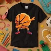 Dabbing Basketball Ball Funny Sports Player Kids T-Shirt thumb 3
