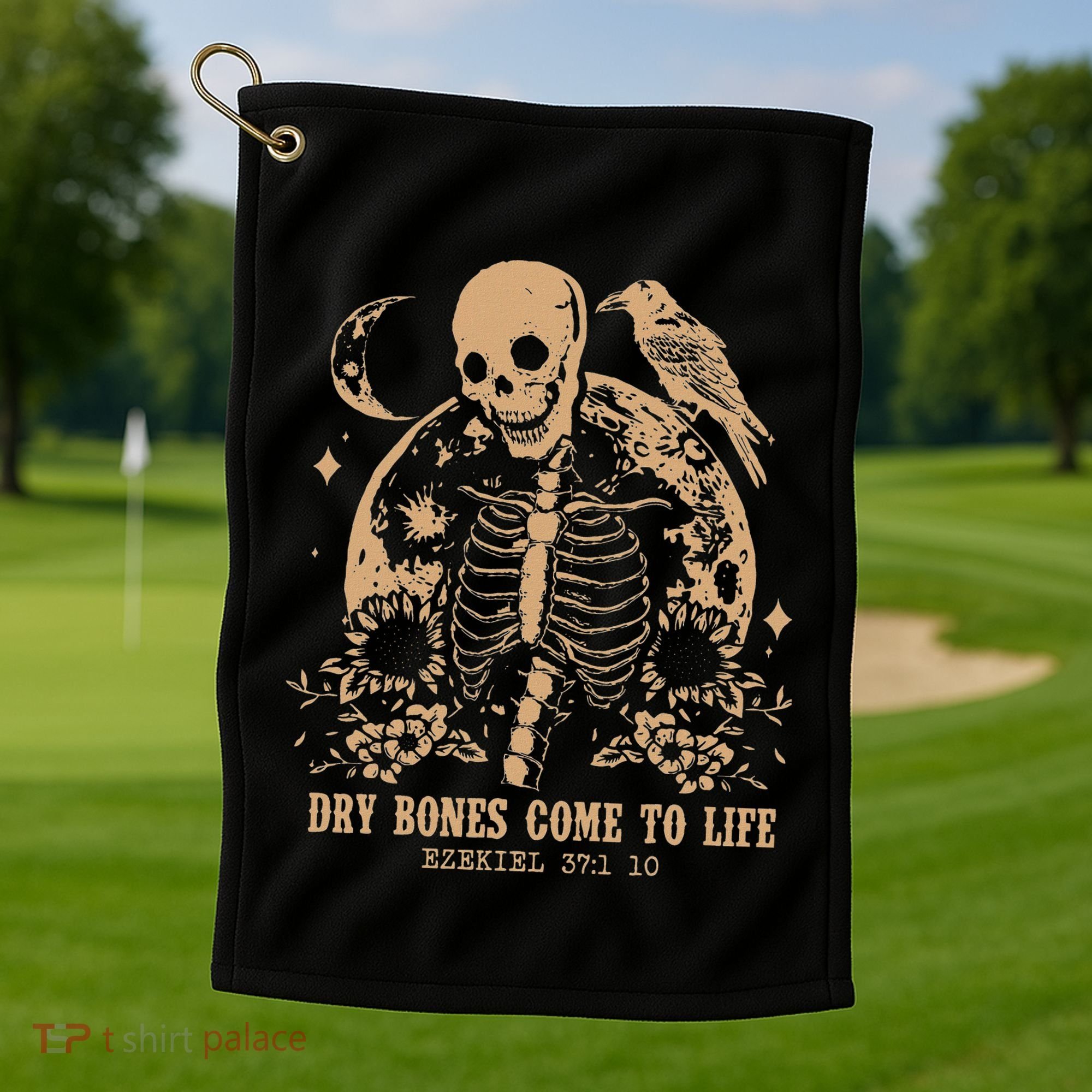 Dry Bones Come To Life Floral Skeleton Golf Towel