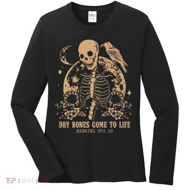 Dry Bones Come To Life Floral Skeleton Women's Long Sleeve Shirt