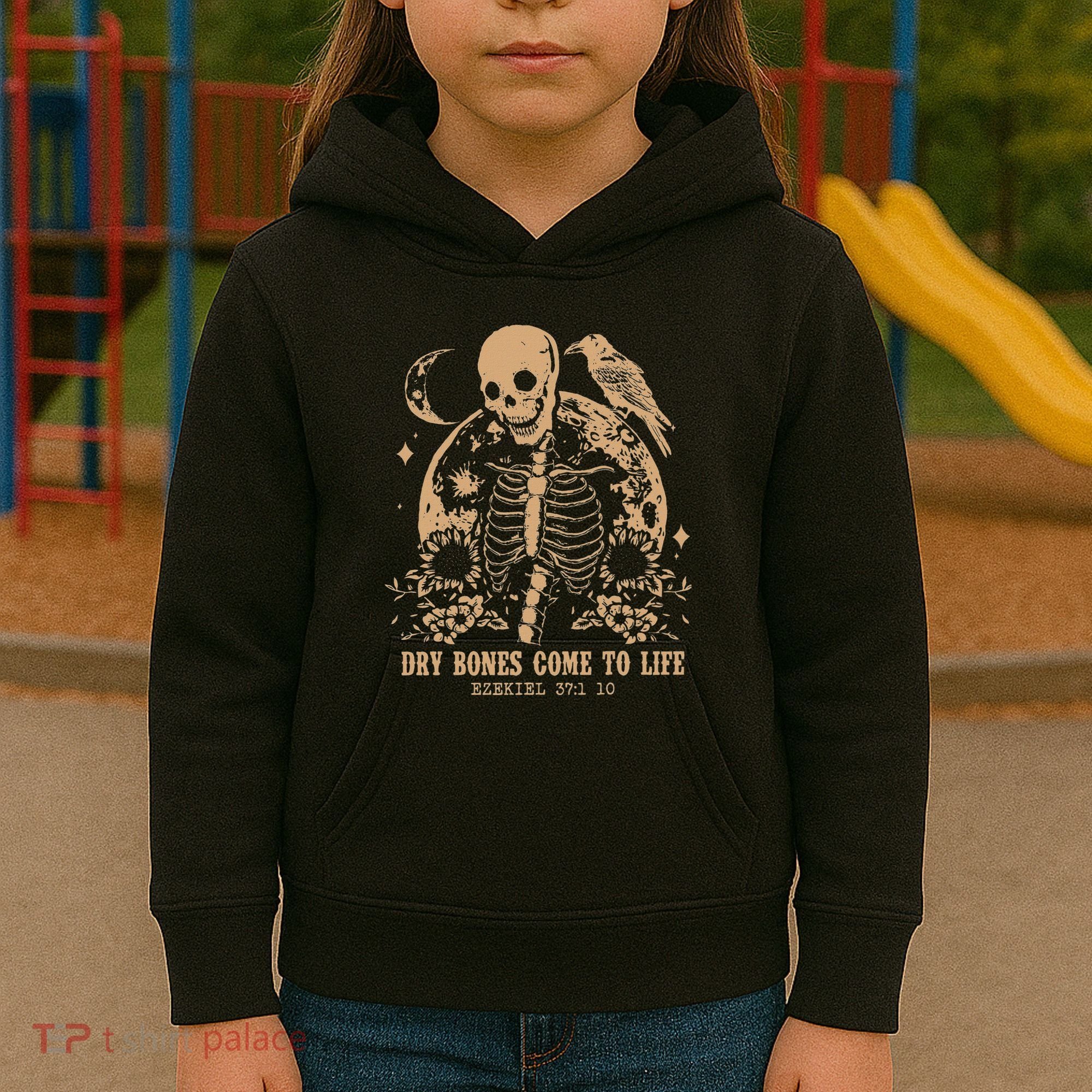 Dry Bones Come To Life Floral Skeleton Kids Hoodie