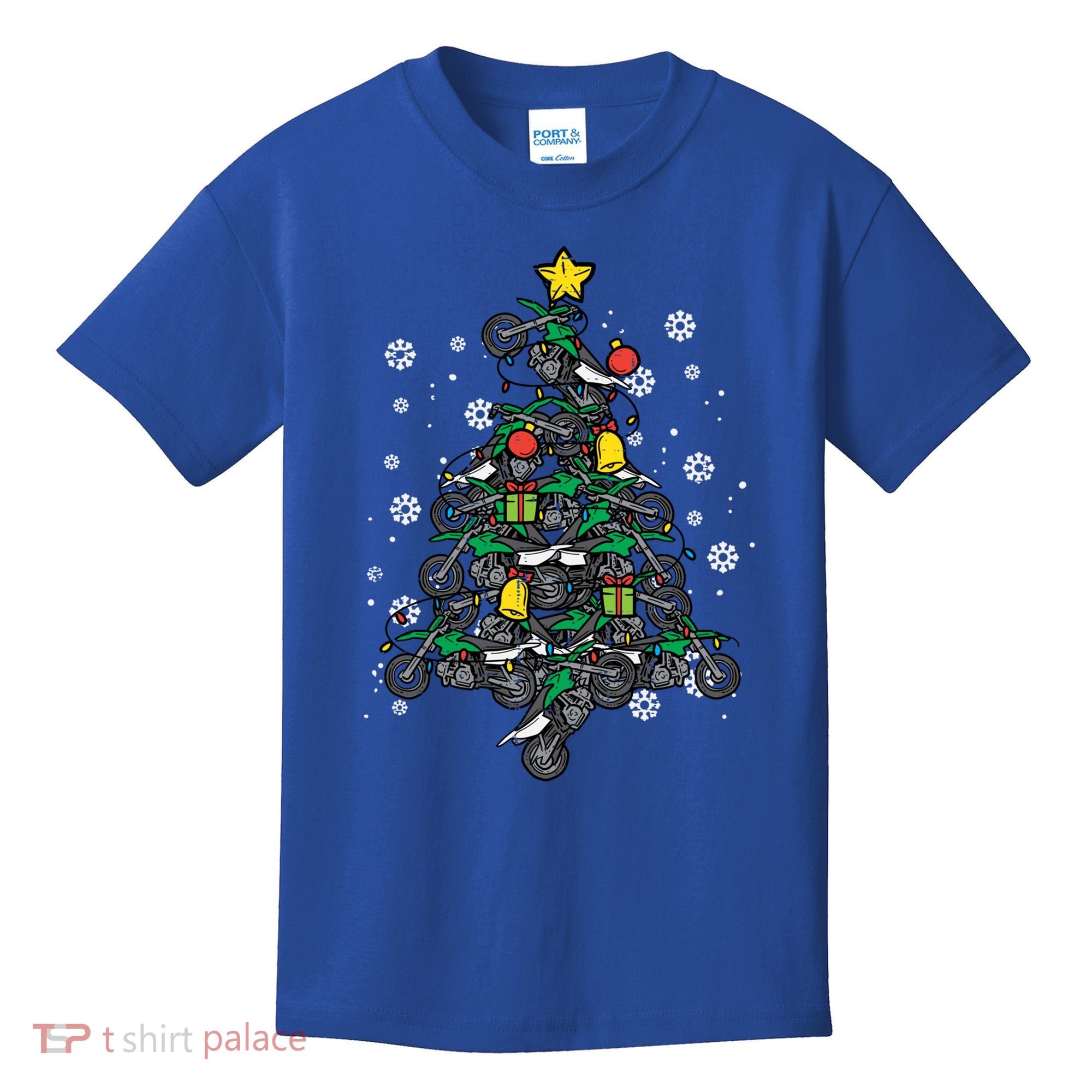 Dirt Bikes Christmas Tree Xmas Pajamas Pjs Motocross Boy Great Gift Kids T-Shirt