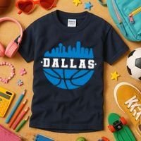 Dallas Basketball City Skyline Kids T-Shirt thumb 3