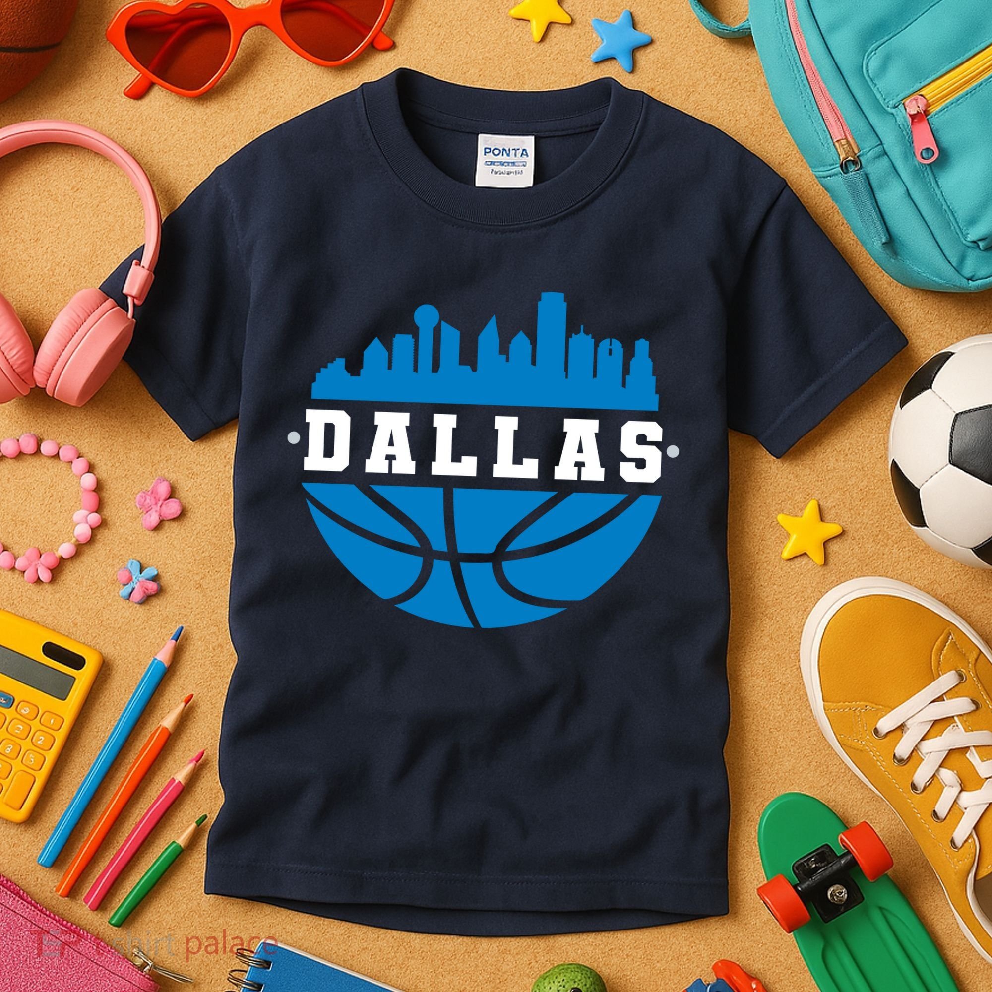 Dallas Basketball City Skyline Kids T-Shirt