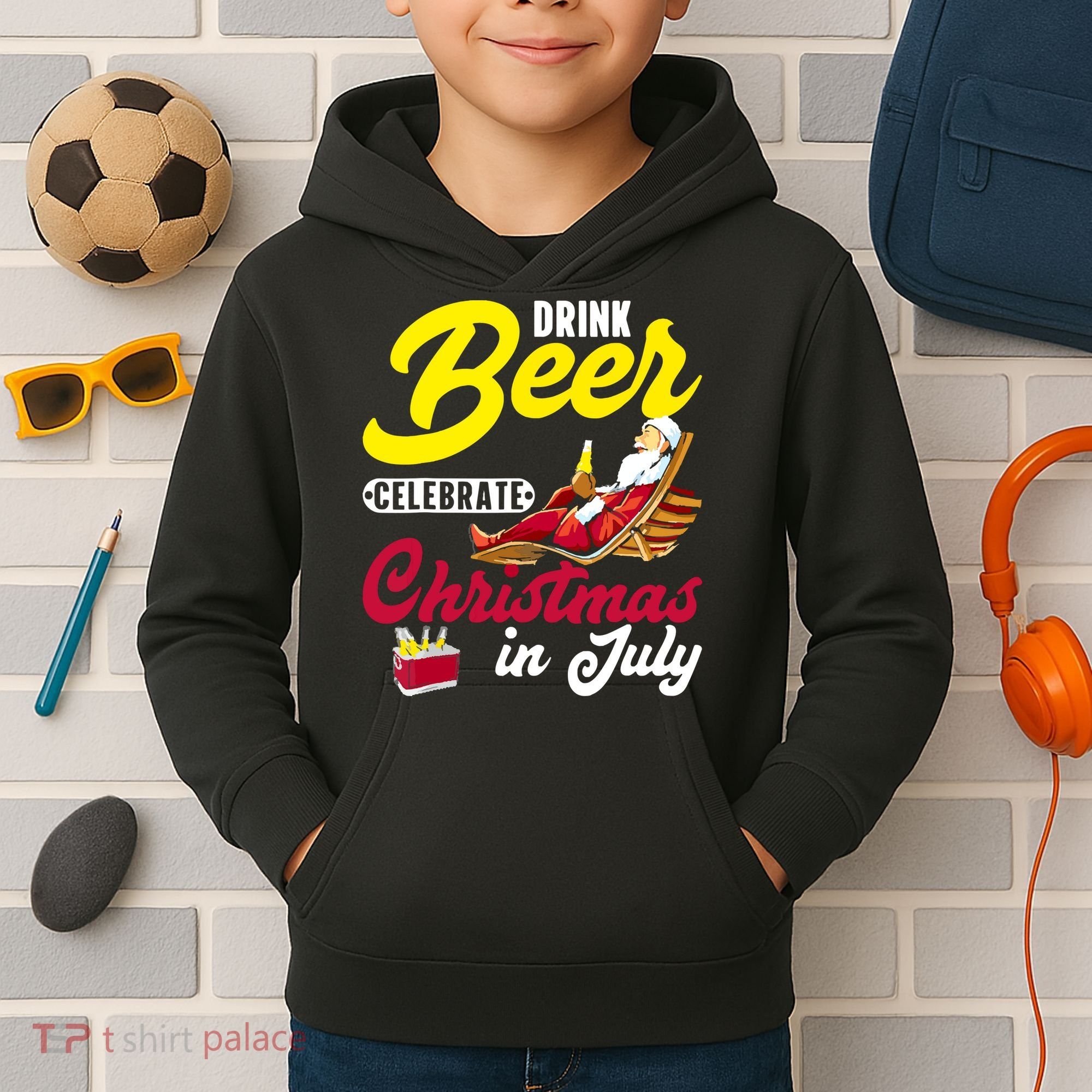 Drink Beer Celebrate Christmas In July, Summer Paradise Kids Hoodie