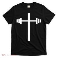 Dumbbell Barbell Cross Christian Gym Workout Lifting T-Shirt thumb 0