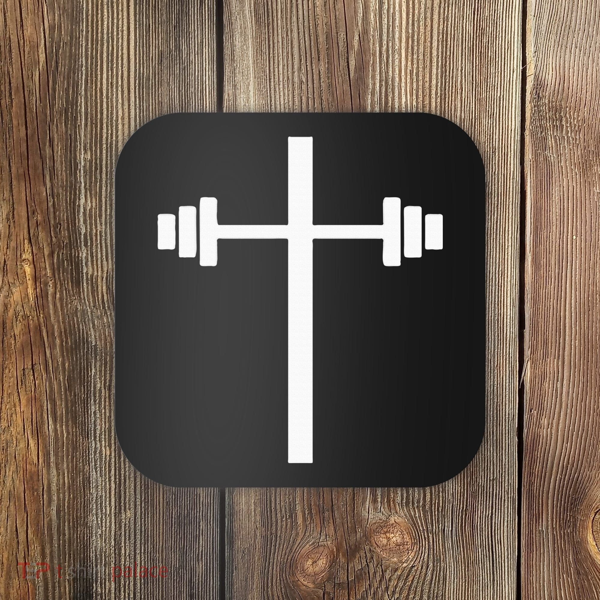 Dumbbell Barbell Cross Christian Gym Workout Lifting Coaster