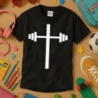 Dumbbell Barbell Cross Christian Gym Workout Lifting Kids T-Shirt thumb 3