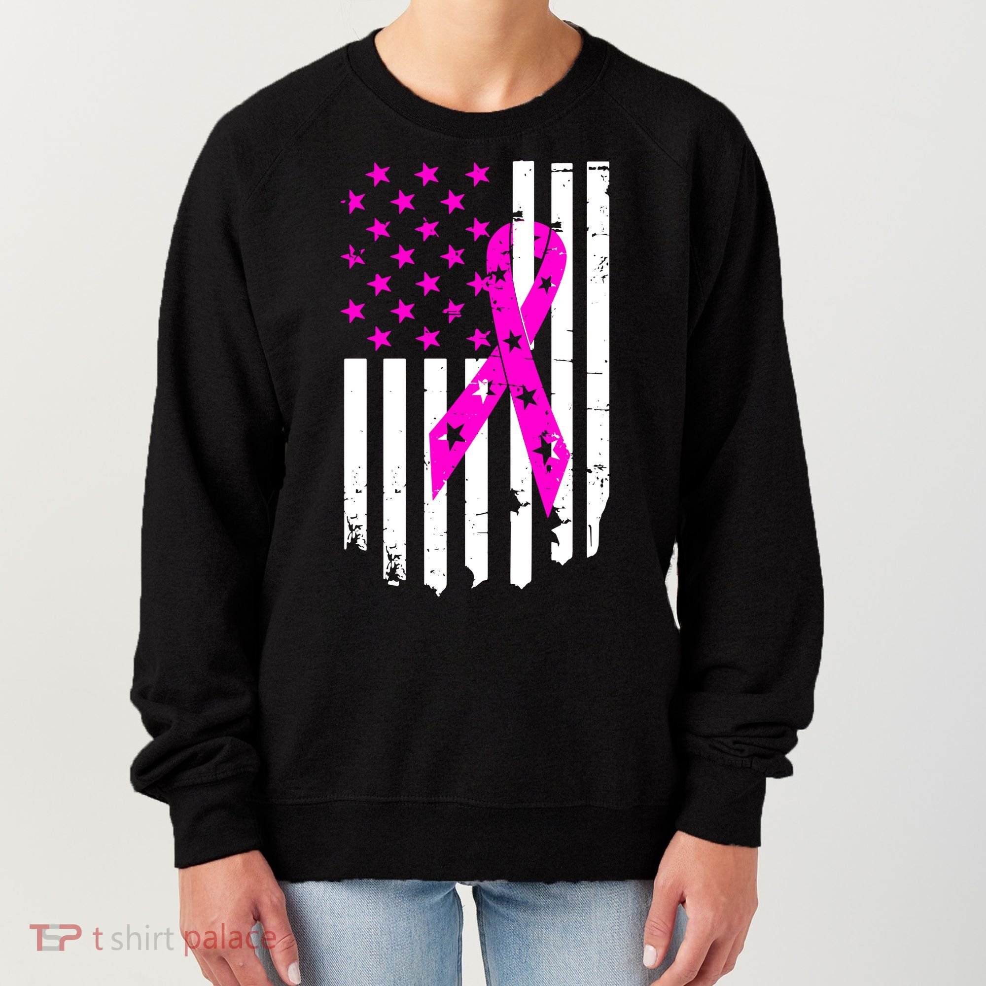 Distressed Breast Cancer Awareness Flag Women's Sweatshirt