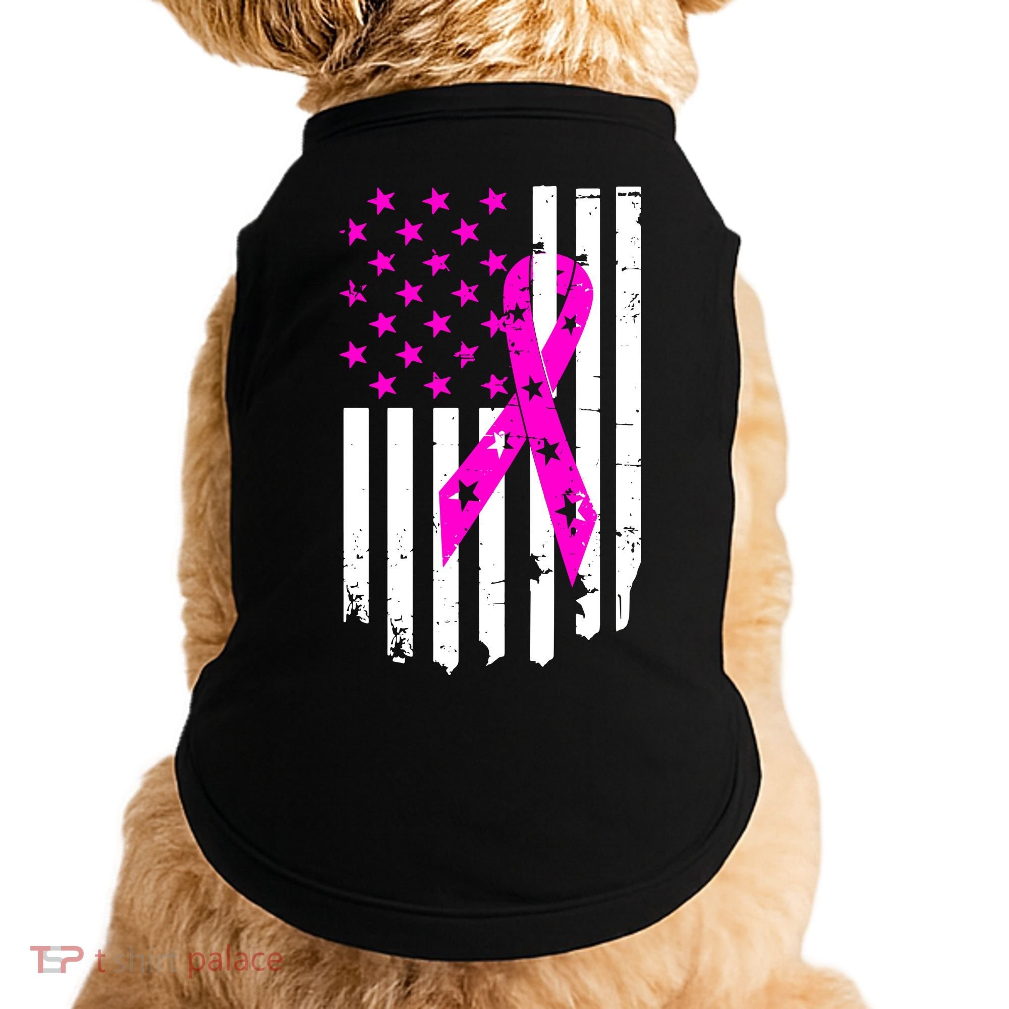Distressed Breast Cancer Awareness Flag Doggie Tank