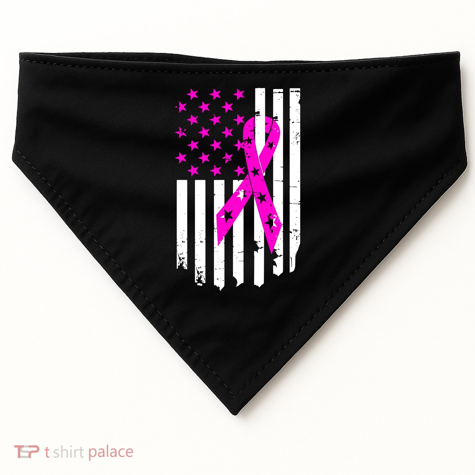 Distressed Breast Cancer Awareness Flag USA-Made Doggie Bandana