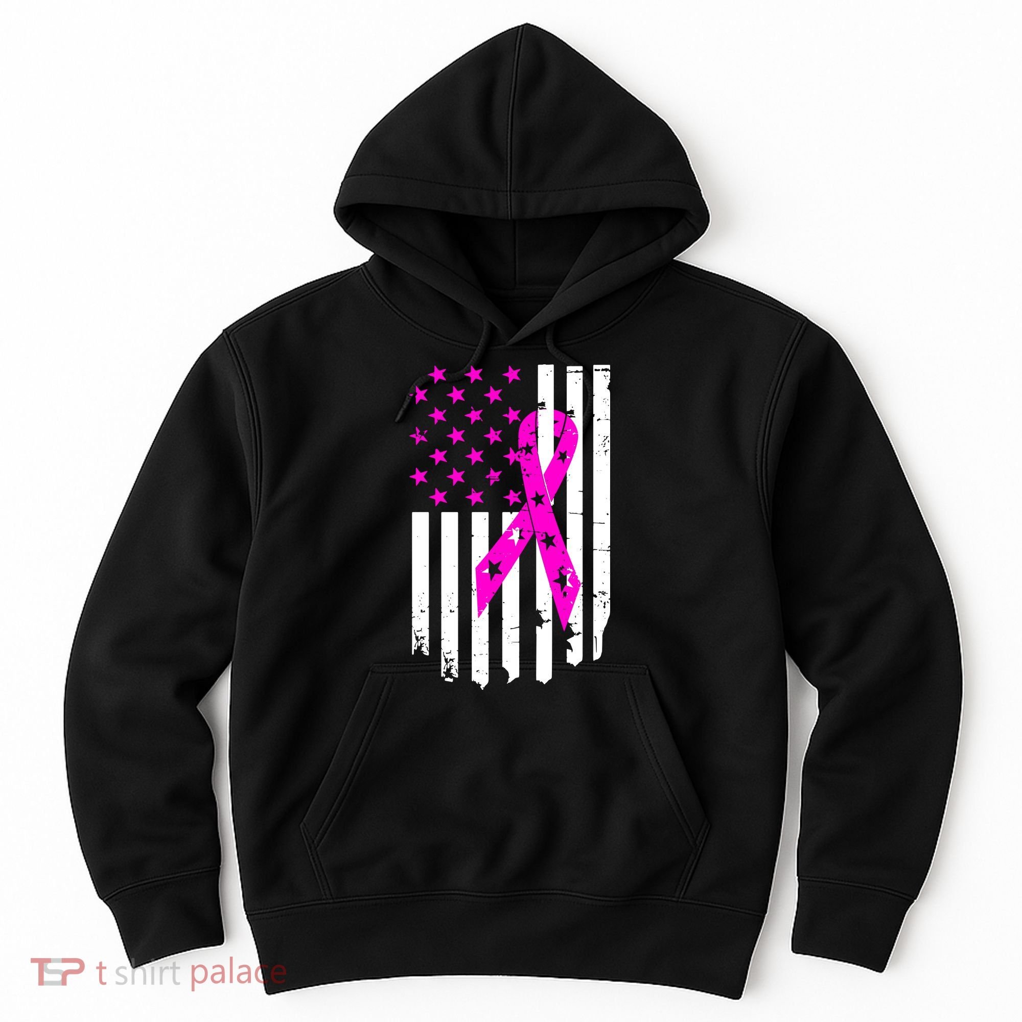 Distressed Breast Cancer Awareness Flag Hoodie