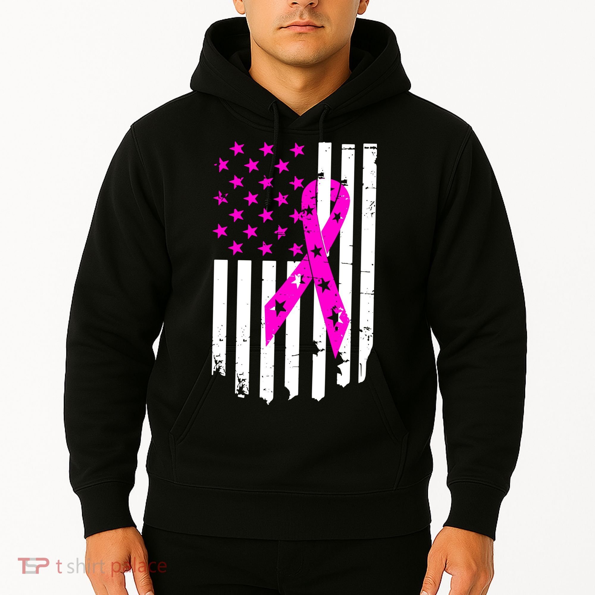 Distressed Breast Cancer Awareness Flag Hoodie