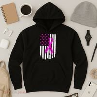 Distressed Breast Cancer Awareness Flag Hoodie thumb 3