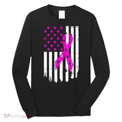 Distressed Breast Cancer Awareness Flag Long Sleeve Shirt