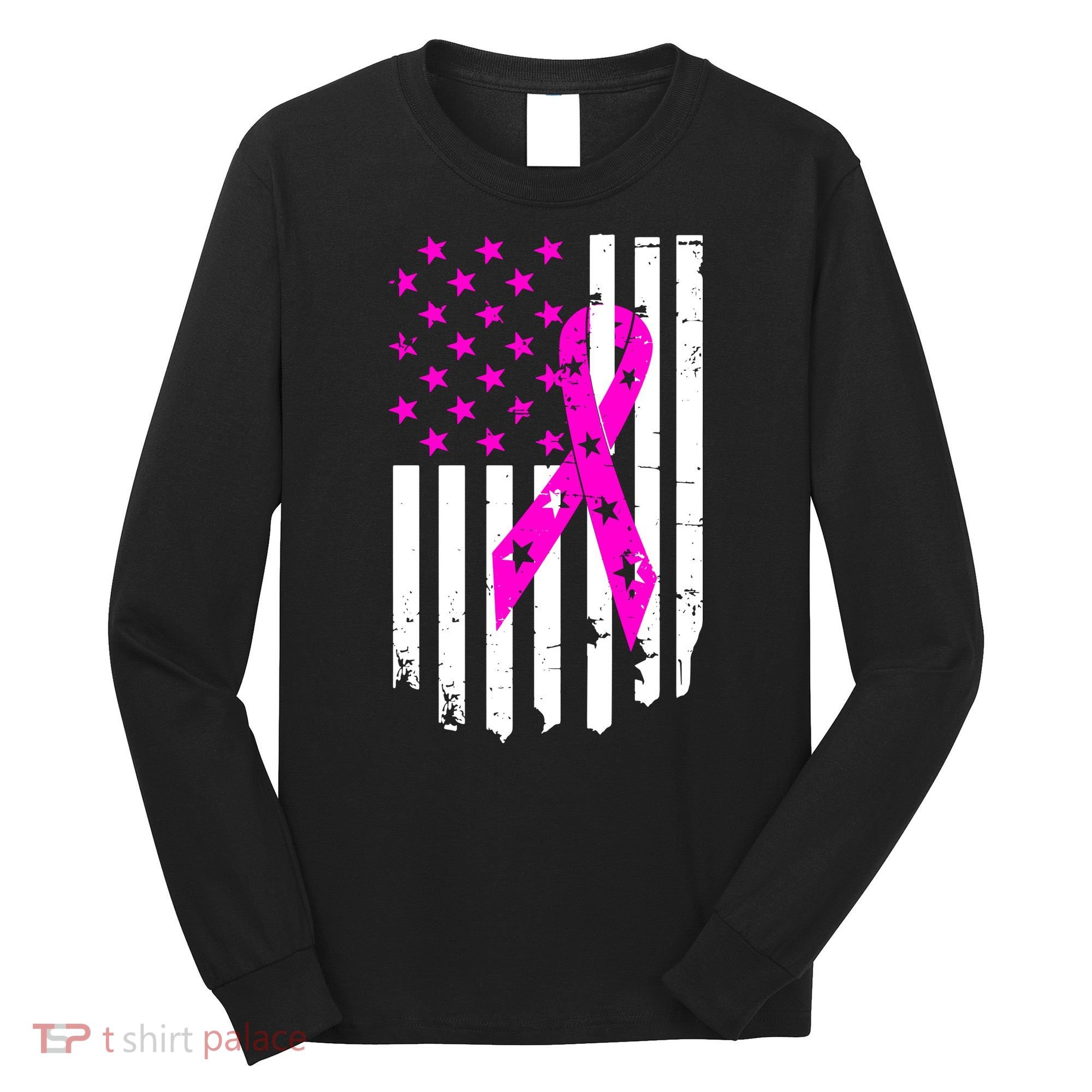 Distressed Breast Cancer Awareness Flag Long Sleeve Shirt