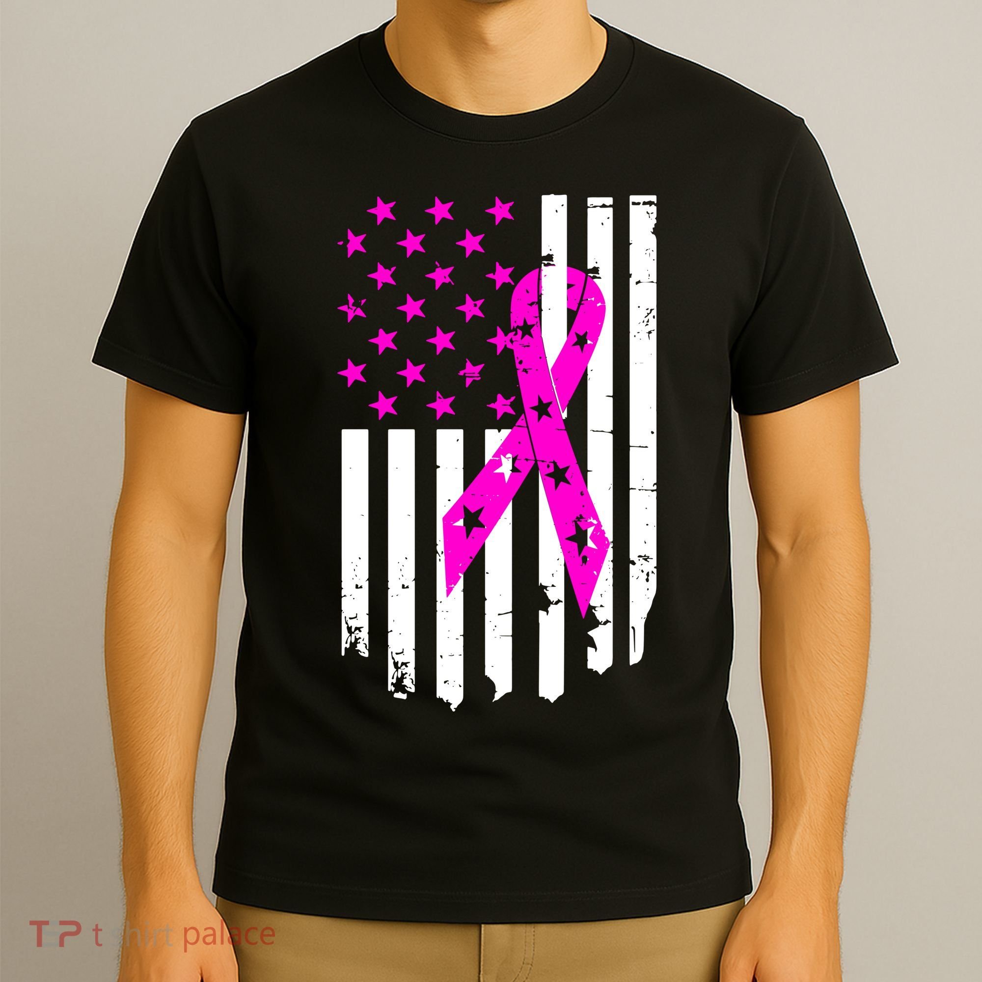 Distressed Breast Cancer Awareness Flag T-Shirt