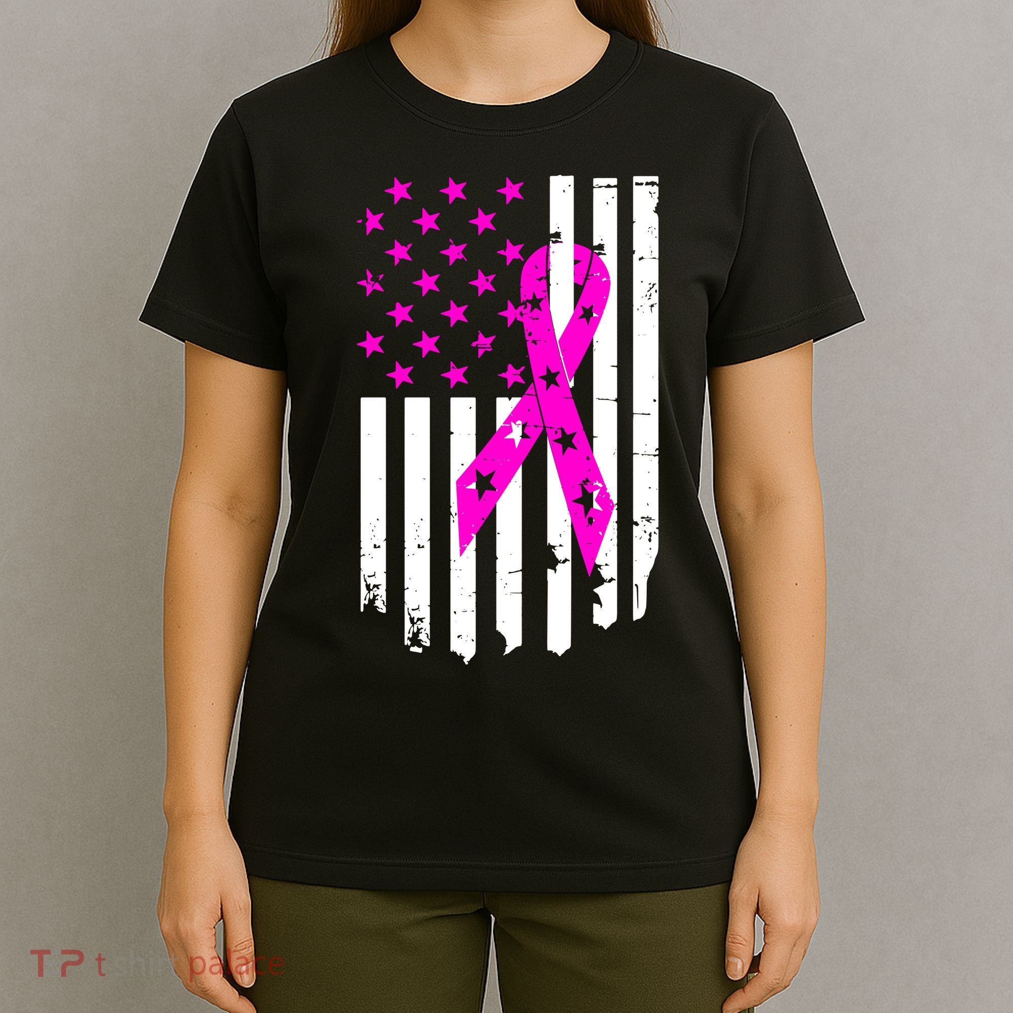 Distressed Breast Cancer Awareness Flag T-Shirt