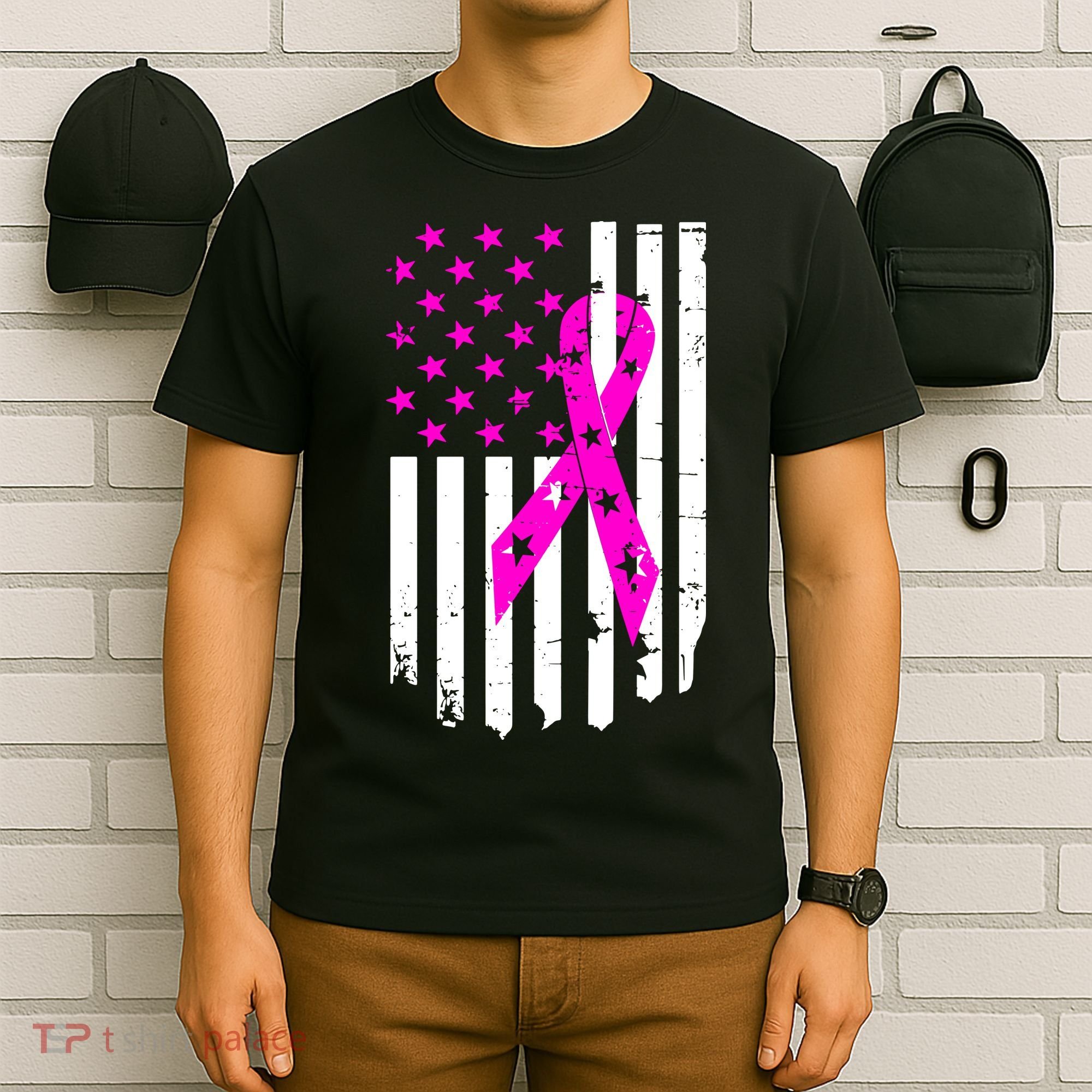 Distressed Breast Cancer Awareness Flag T-Shirt