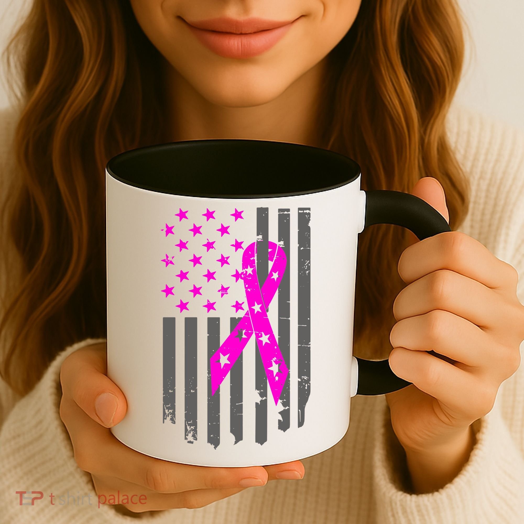 Distressed Breast Cancer Awareness Flag Coffee Mug