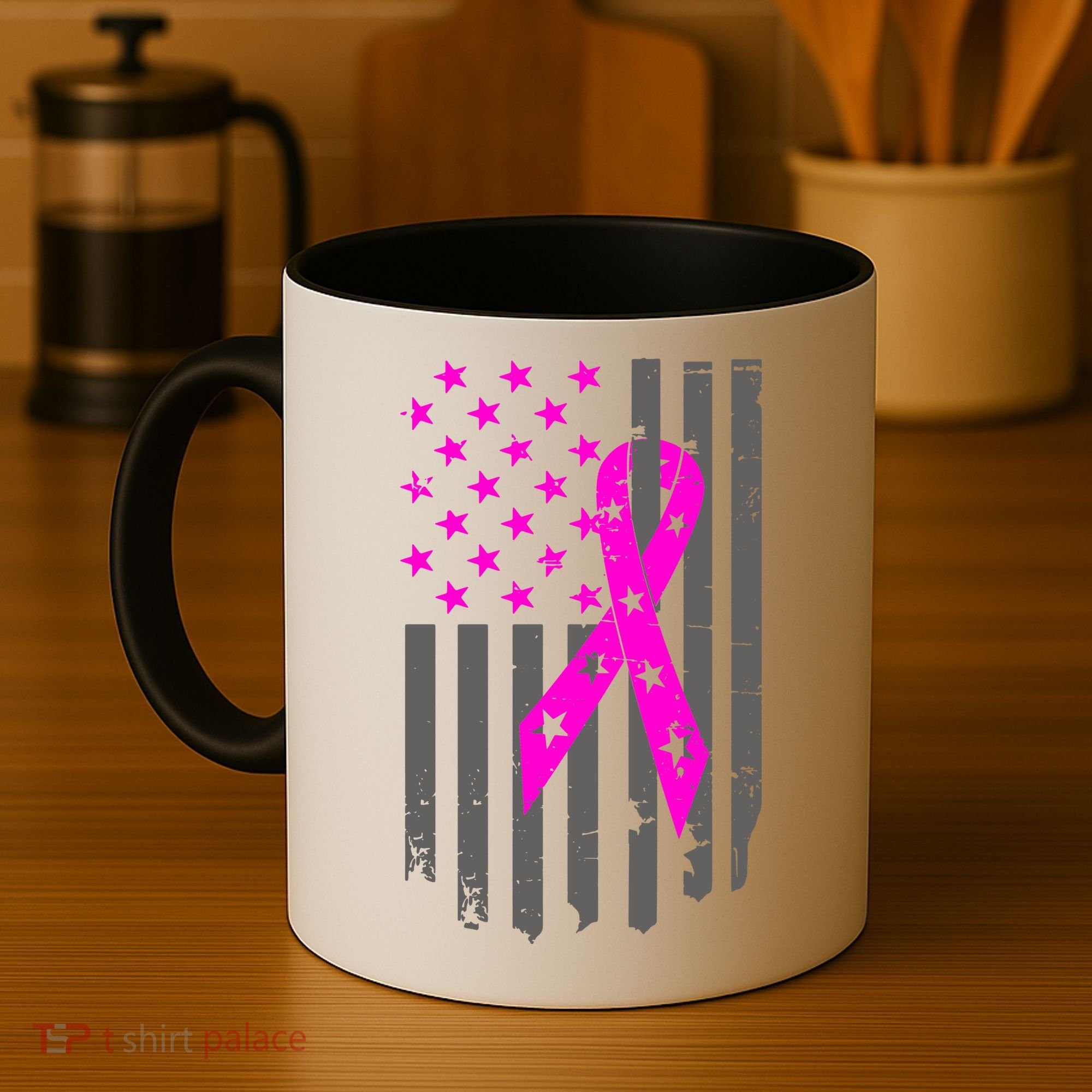 Distressed Breast Cancer Awareness Flag Coffee Mug