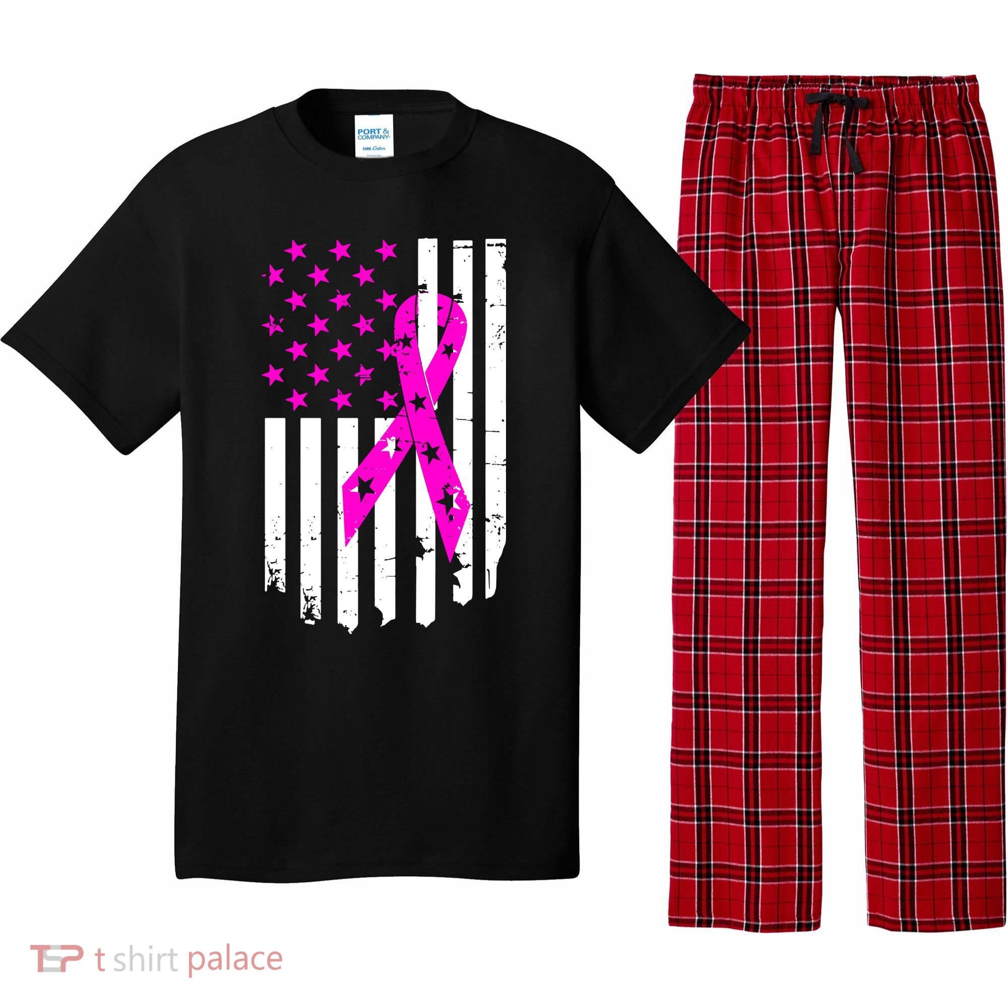 Distressed Breast Cancer Awareness Flag Pajama Set