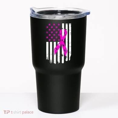 Distressed Breast Cancer Awareness Flag Tumbler