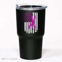 Distressed Breast Cancer Awareness Flag Tumbler thumb 0