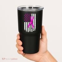 Distressed Breast Cancer Awareness Flag Tumbler thumb 2