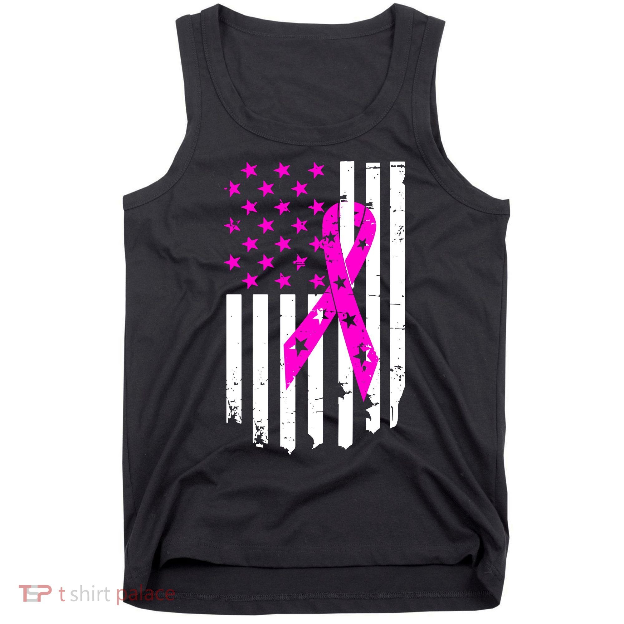 Distressed Breast Cancer Awareness Flag Tank Top