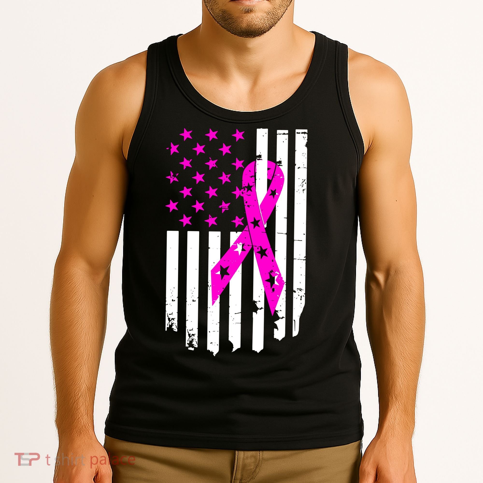 Distressed Breast Cancer Awareness Flag Tank Top