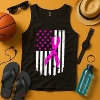 Distressed Breast Cancer Awareness Flag Tank Top thumb 4