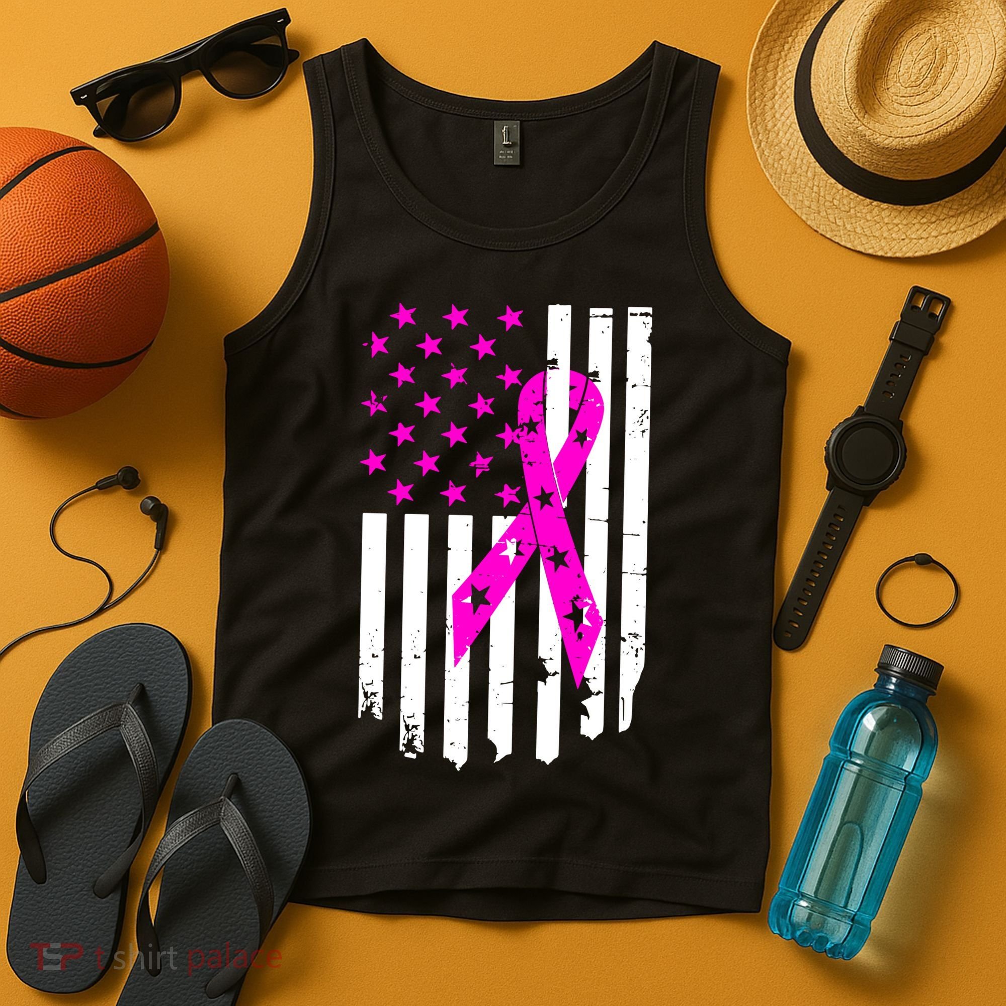 Distressed Breast Cancer Awareness Flag Tank Top