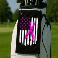Distressed Breast Cancer Awareness Flag Golf Towel thumb 2