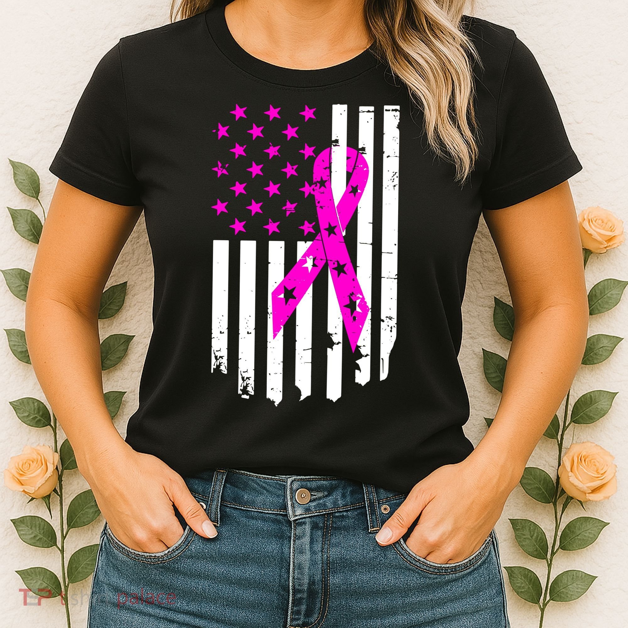 Distressed Breast Cancer Awareness Flag Women's T-Shirt