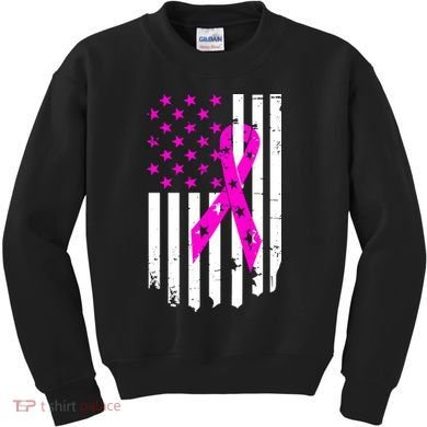 Distressed Breast Cancer Awareness Flag Kids Sweatshirt