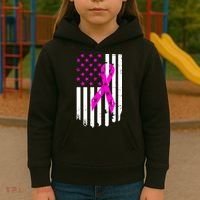 Distressed Breast Cancer Awareness Flag Kids Hoodie thumb 3