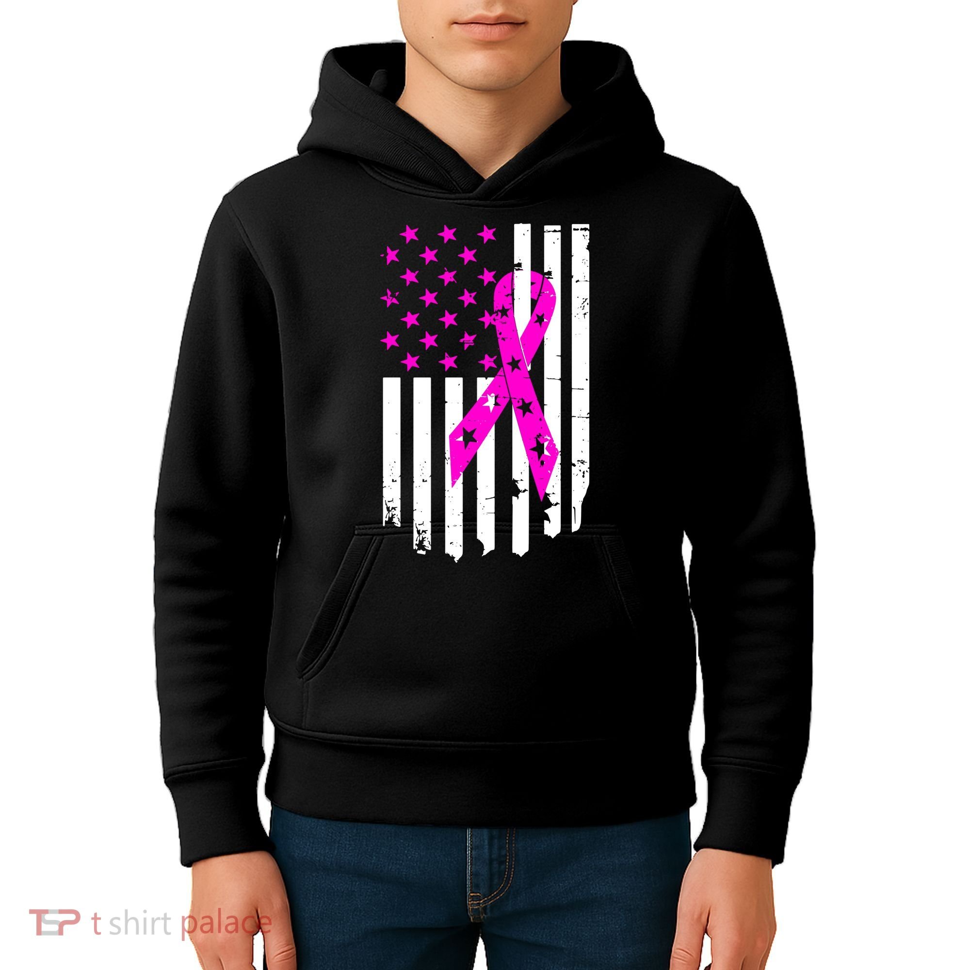 Distressed Breast Cancer Awareness Flag Kids Hoodie