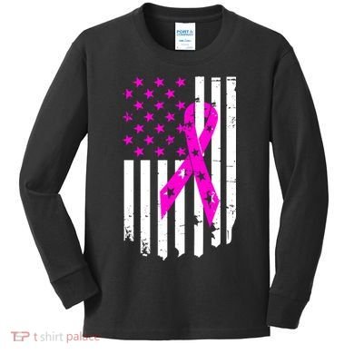 Distressed Breast Cancer Awareness Flag Kids Long Sleeve Shirt