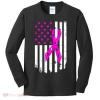 Distressed Breast Cancer Awareness Flag Kids Long Sleeve Shirt thumb 0