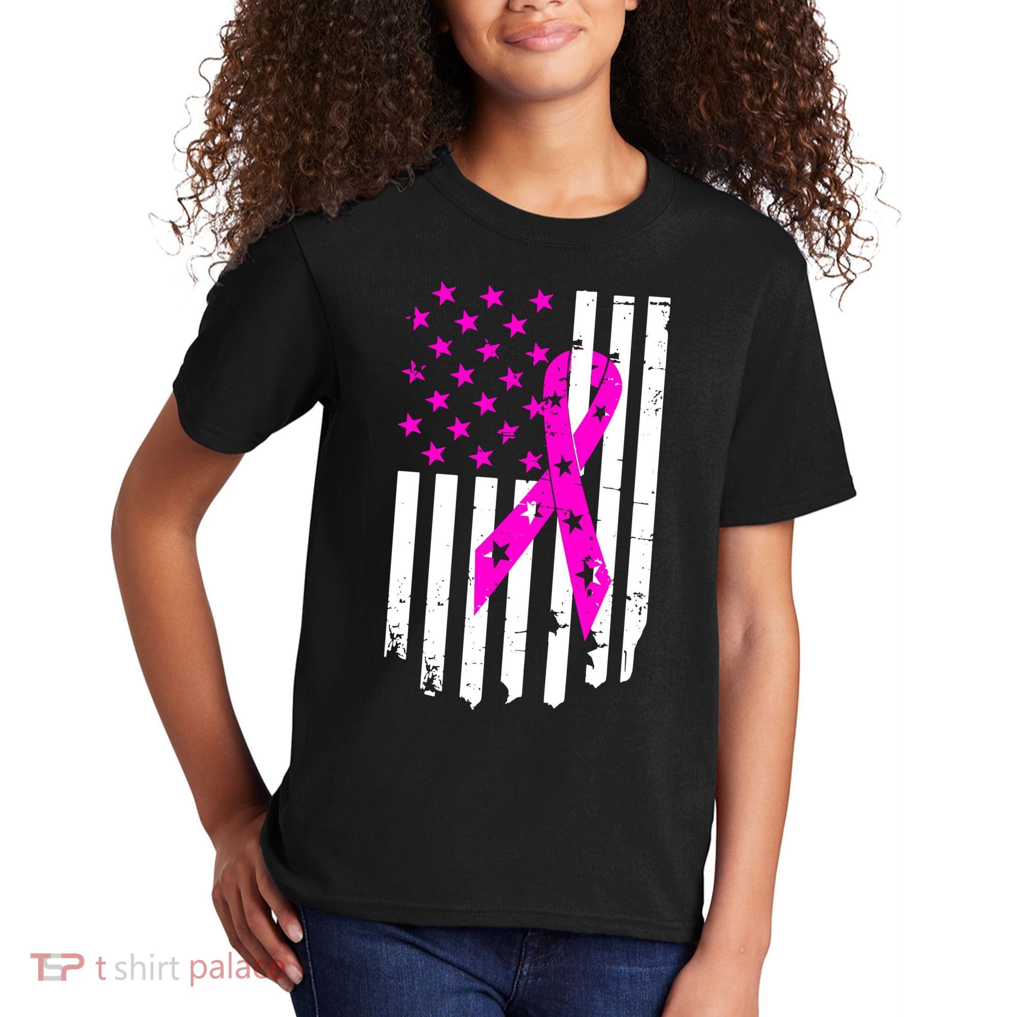 Distressed Breast Cancer Awareness Flag Kids T-Shirt