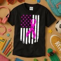 Distressed Breast Cancer Awareness Flag Kids T-Shirt thumb 3
