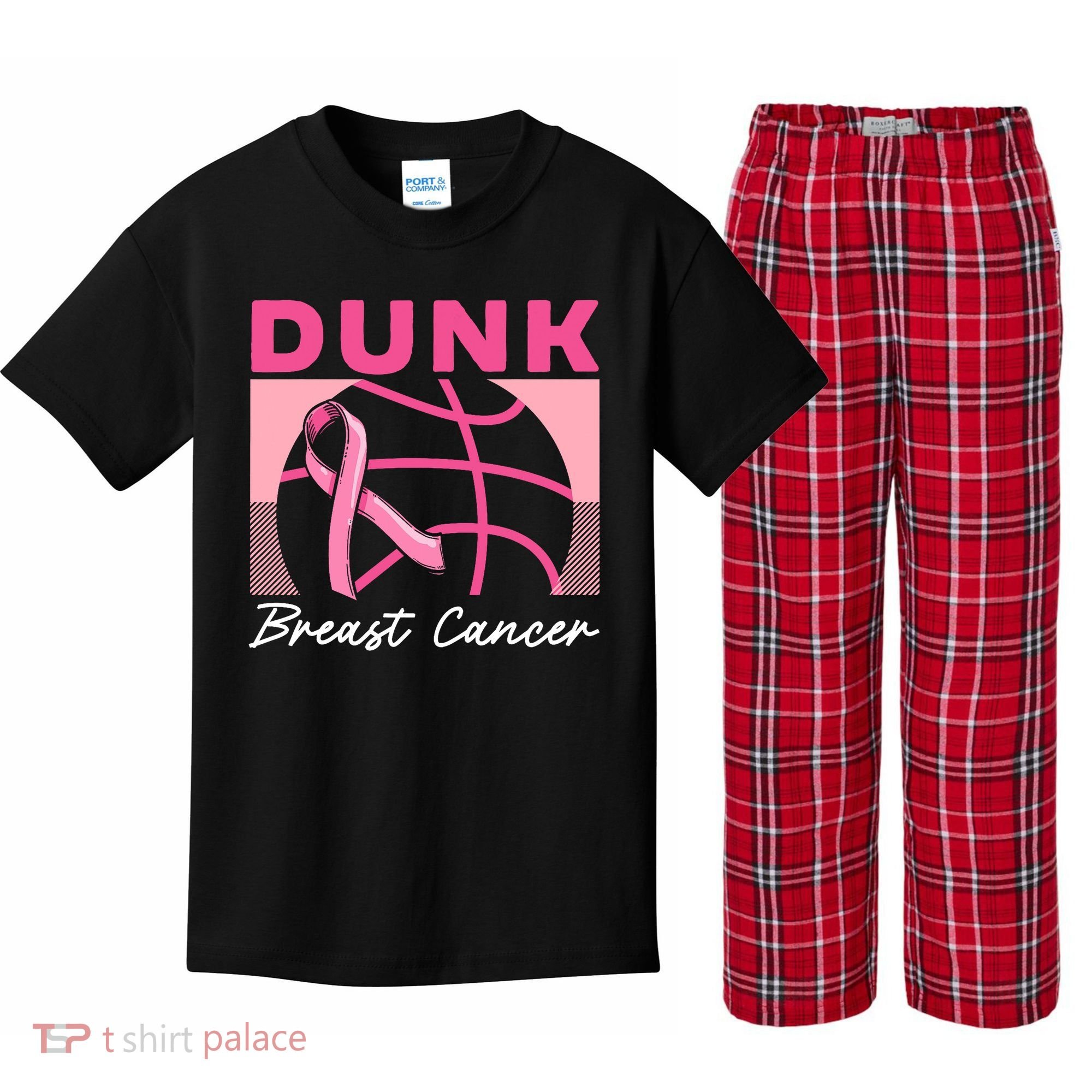 Dunk Breast Cancer Basketball Player Breast Cancer Awareness Kids Plaid Pajama Set