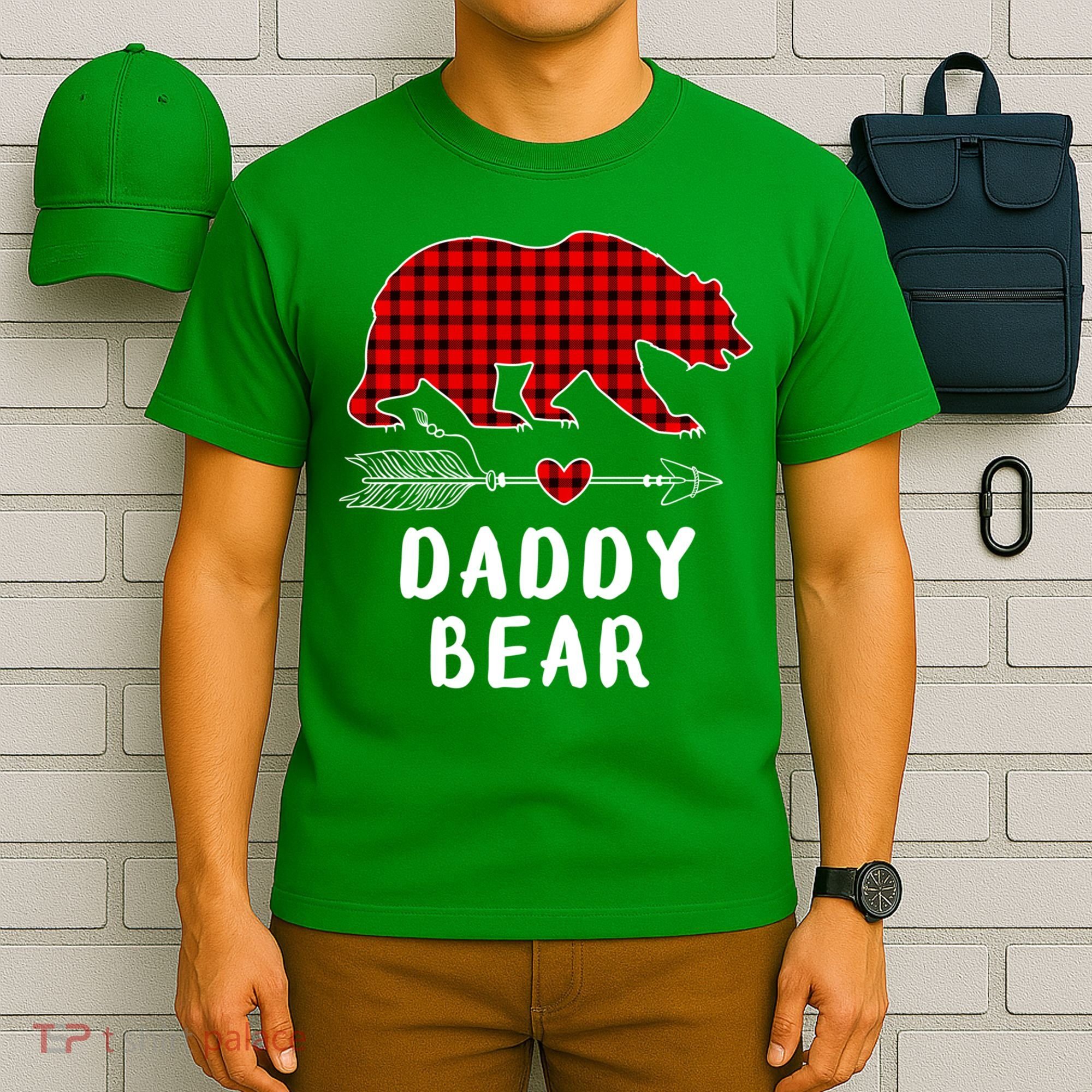 Daddy Bear Christmas Pajama Red Plaid Buffalo Xmas T-Shirt