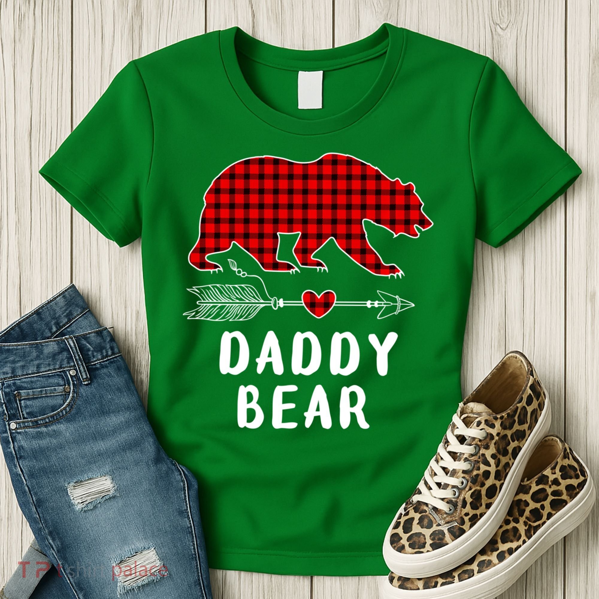Daddy Bear Christmas Pajama Red Plaid Buffalo Xmas Women's T-Shirt