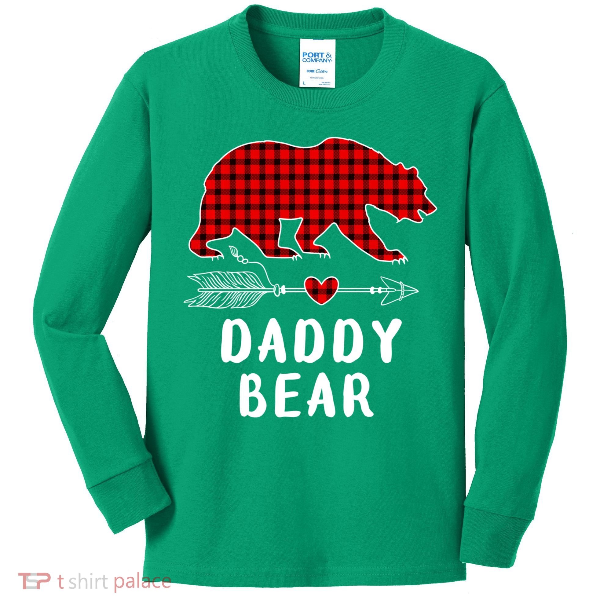 Daddy Bear Christmas Pajama Red Plaid Buffalo Xmas Kids Long Sleeve Shirt