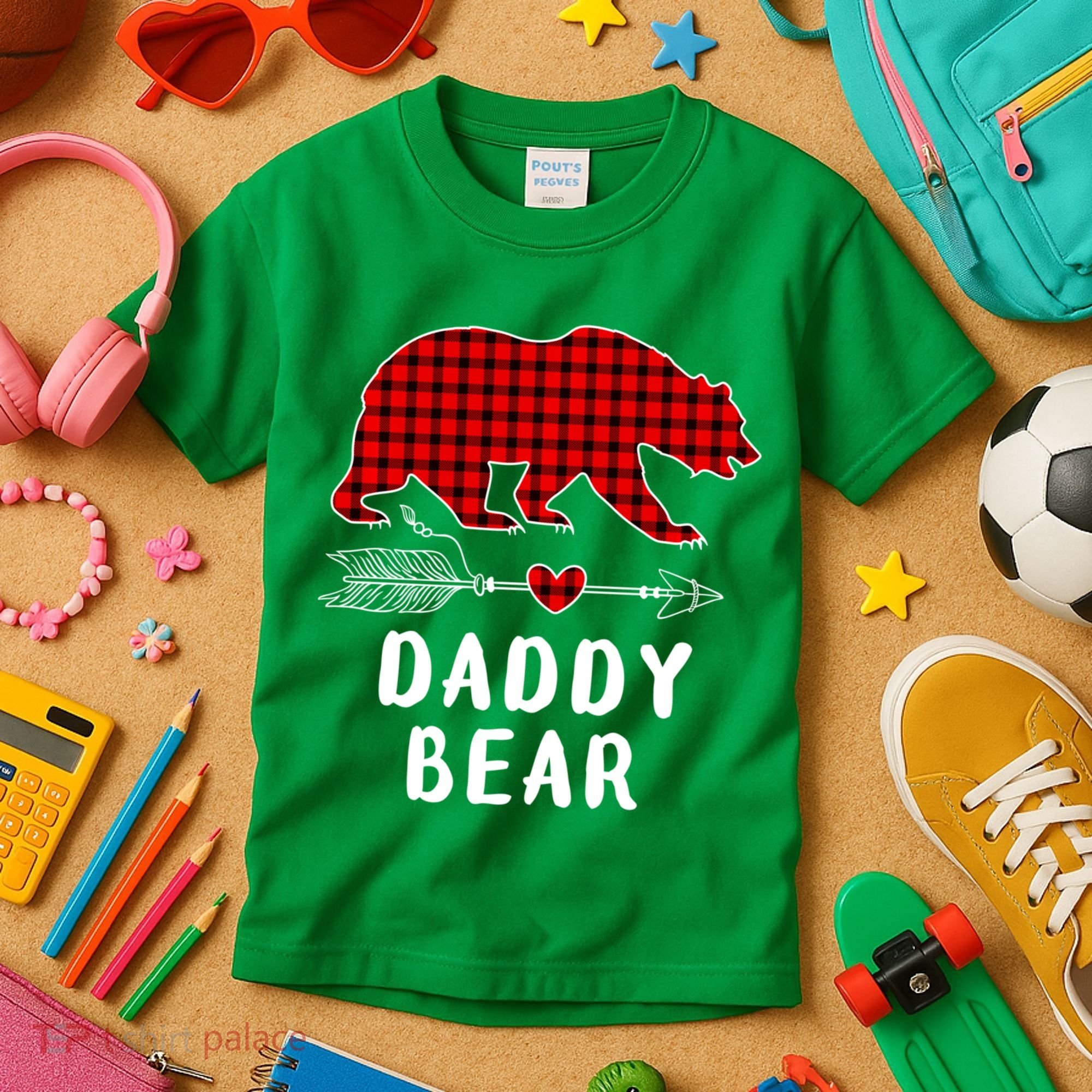 Daddy Bear Christmas Pajama Red Plaid Buffalo Xmas Kids T-Shirt